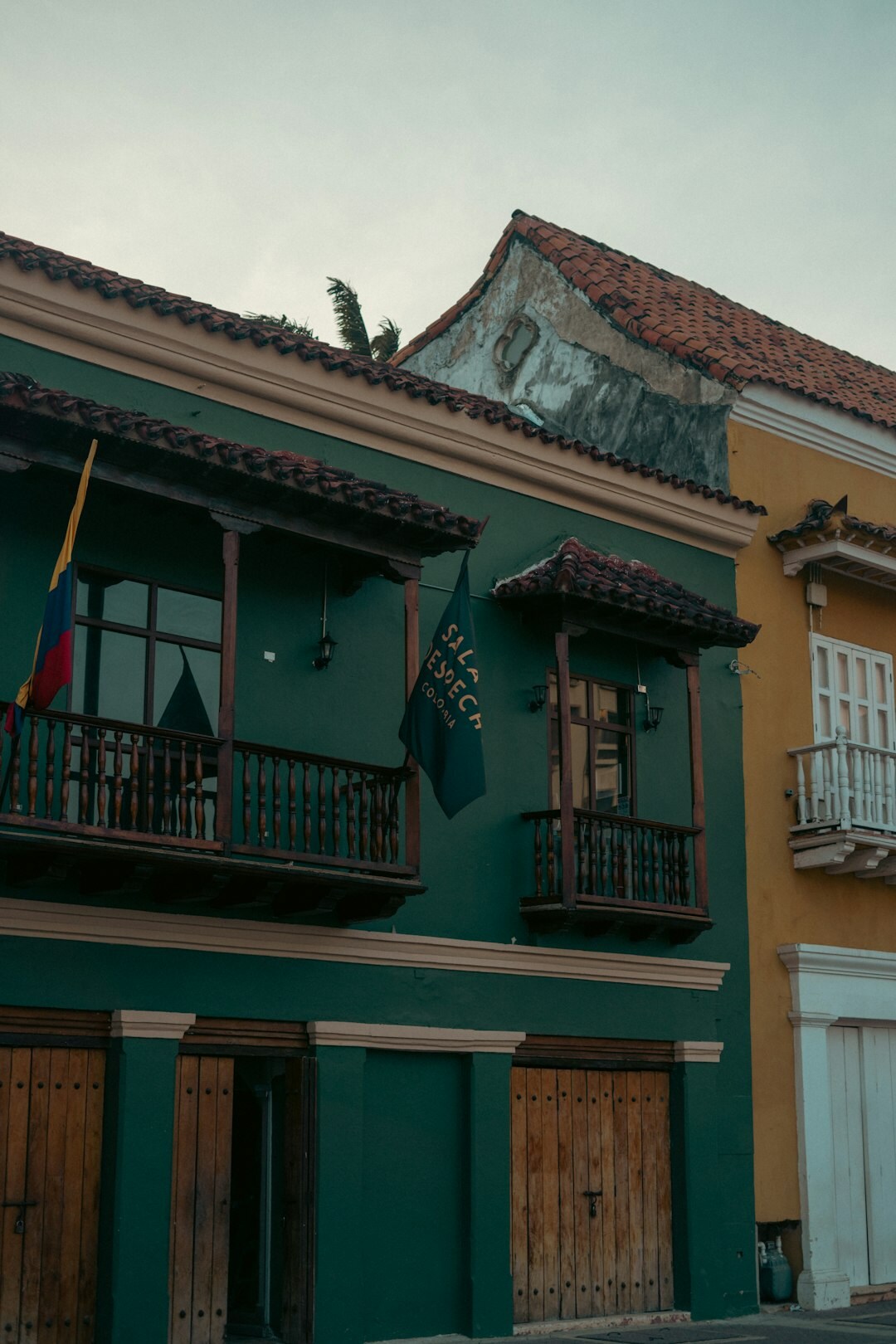 Colorful facade of an old building in a Latin American city