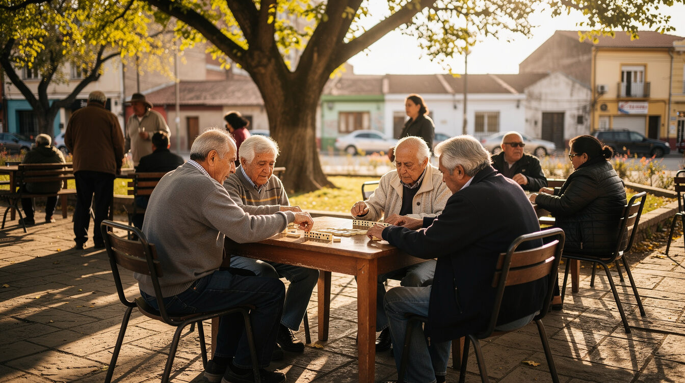 elderly people playing dominoes